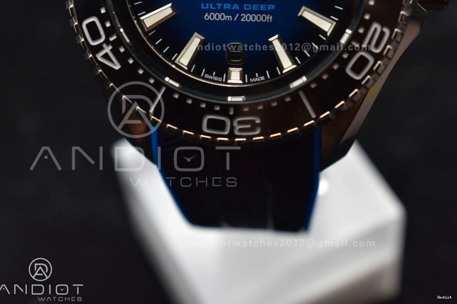 TF 1:1 6000M Dial Seamaster Black Deep Black Strap Ceramic Ultra A2824 Edition Bezel on Blue Rubber SS Best 0302